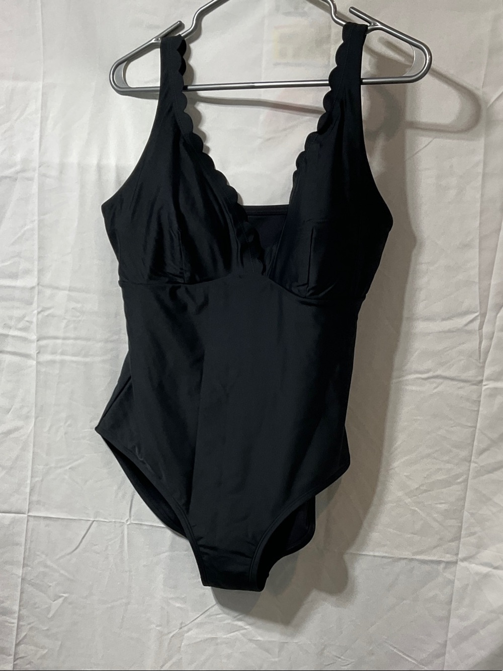 Scallop-Trim One-Piece Swimsuit in Black